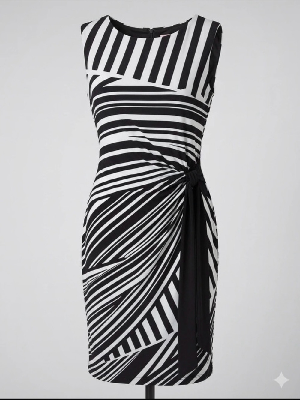 Sleeveless Black & White Striped Knot-Detail Midi Dress